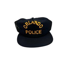 Vintage Black & Gold Spellout Orlando Police Trucker Hat Cap Ball cap Mesh Snap